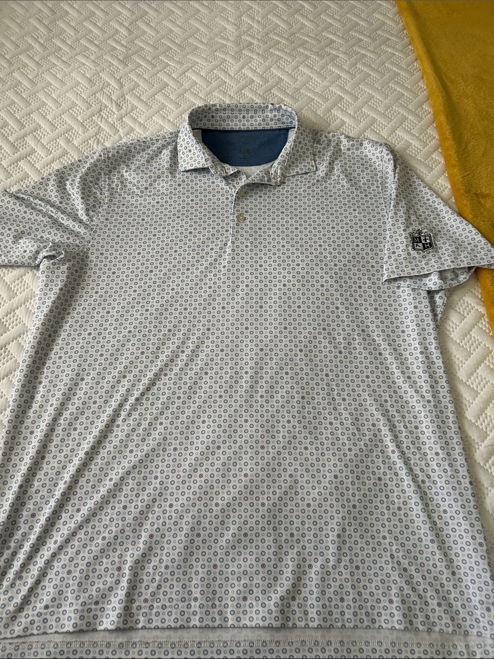 johnnie-O White Polo with Blue Micro-Pattern
